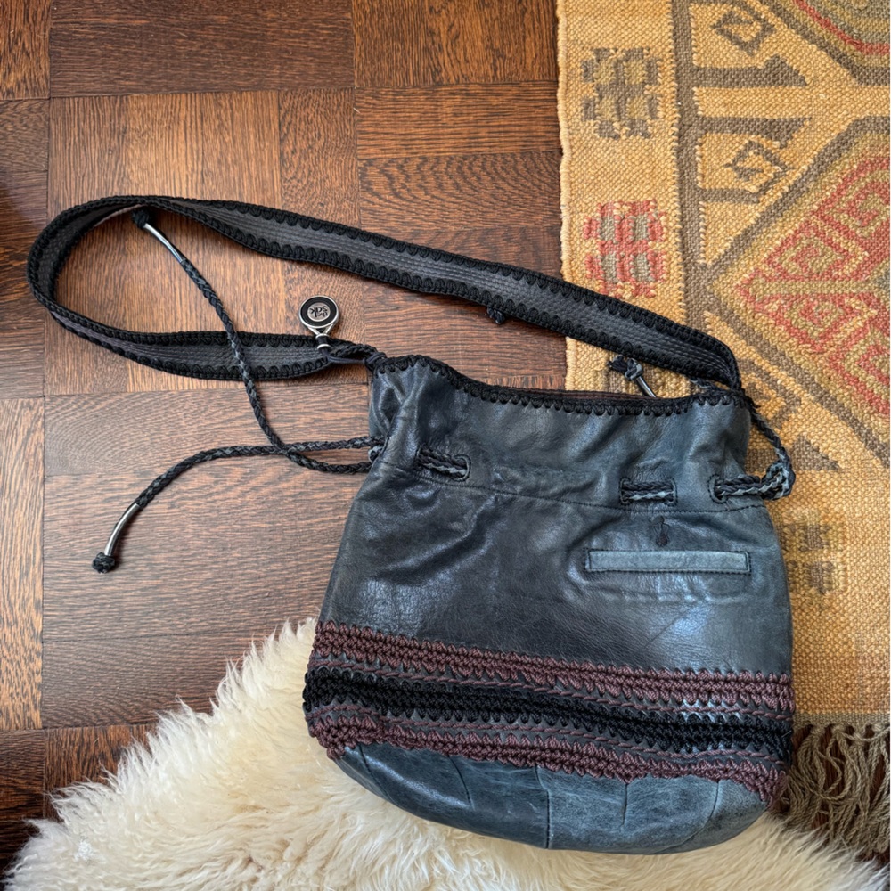 The Sac Black Leather Heritage Drawstring Bucket Bag soft leather bag